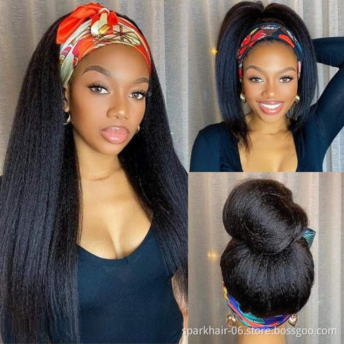 Wholesale Remy Virgin Human Hair Headband Wig,Half Wig Kinky Straight Human Hair For Black Women,Yaki Curly Human Hair Wig